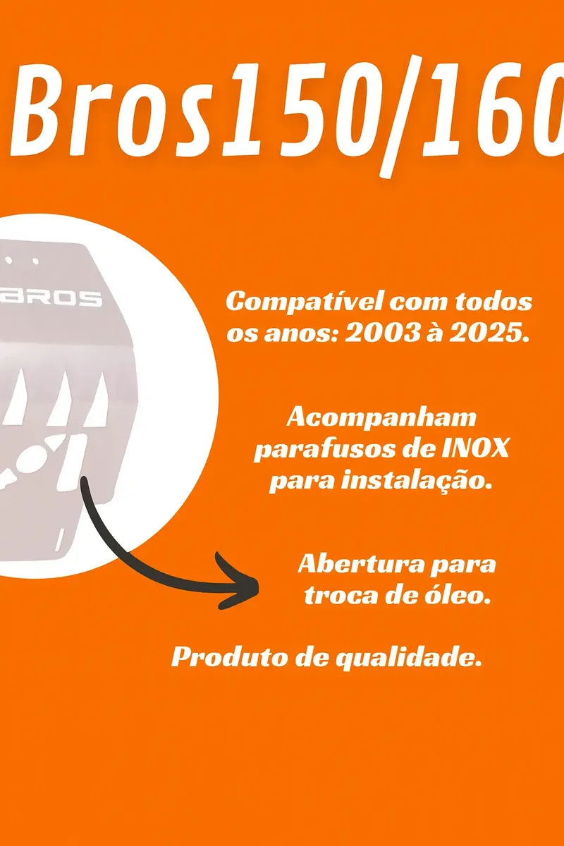 Protetor de Cárter Bros 150 160 Inox Cromado | Mograu