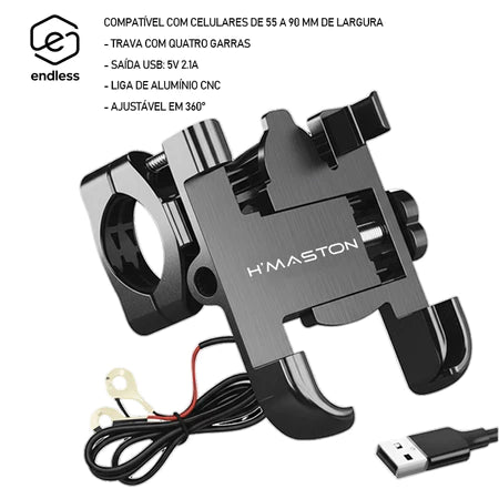 Suporte USB Mograu® – GPS Seguro e Celular Carregado