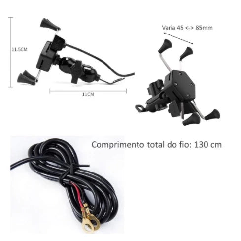Suporte Garra USB Mograu® – GPS Seguro e Carga Rápida