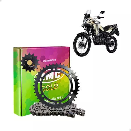 Kit Relação Sahara 300 2024 2025 KMC Gold Aço 1045 | Mograu
