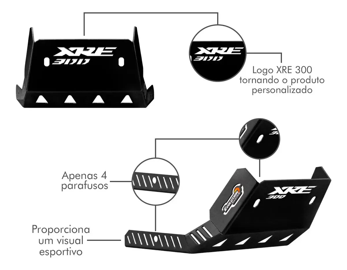 Protetor de Cárter XRE 300 Preto Aço 2010 a 2023 | Mograu