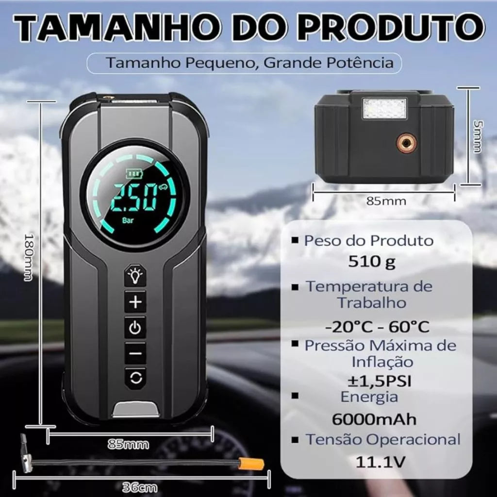 Compressor 4 em 1 Mograu® – Calibragem e PowerBank