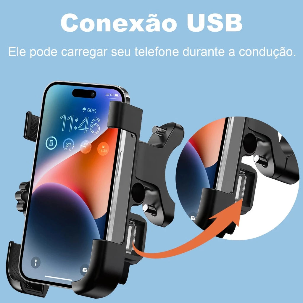 Suporte USB Mograu® – GPS Seguro e Celular Carregado